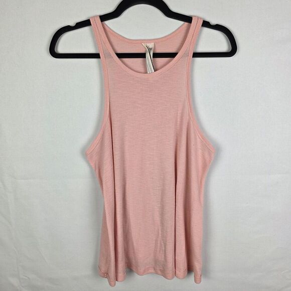 Free People Tank Top Pink Sleeveless Ribbed Racerback Size Large Casual Normcore - Picture 1 of 6